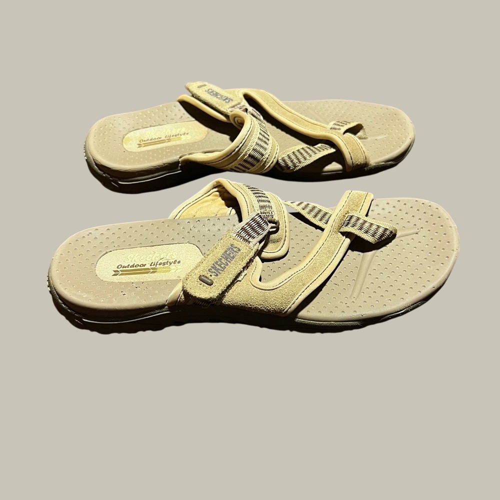 Skechers Outdoor Lifestyle Womens 8 Tan Brown Suede Multi Strap Slide Sandals